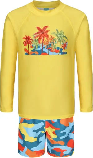 Boys Long Sleeve Rash Guard Swim Trunk Swimsuits Set Kids Two Piece Bathing Suit Swimwear Set