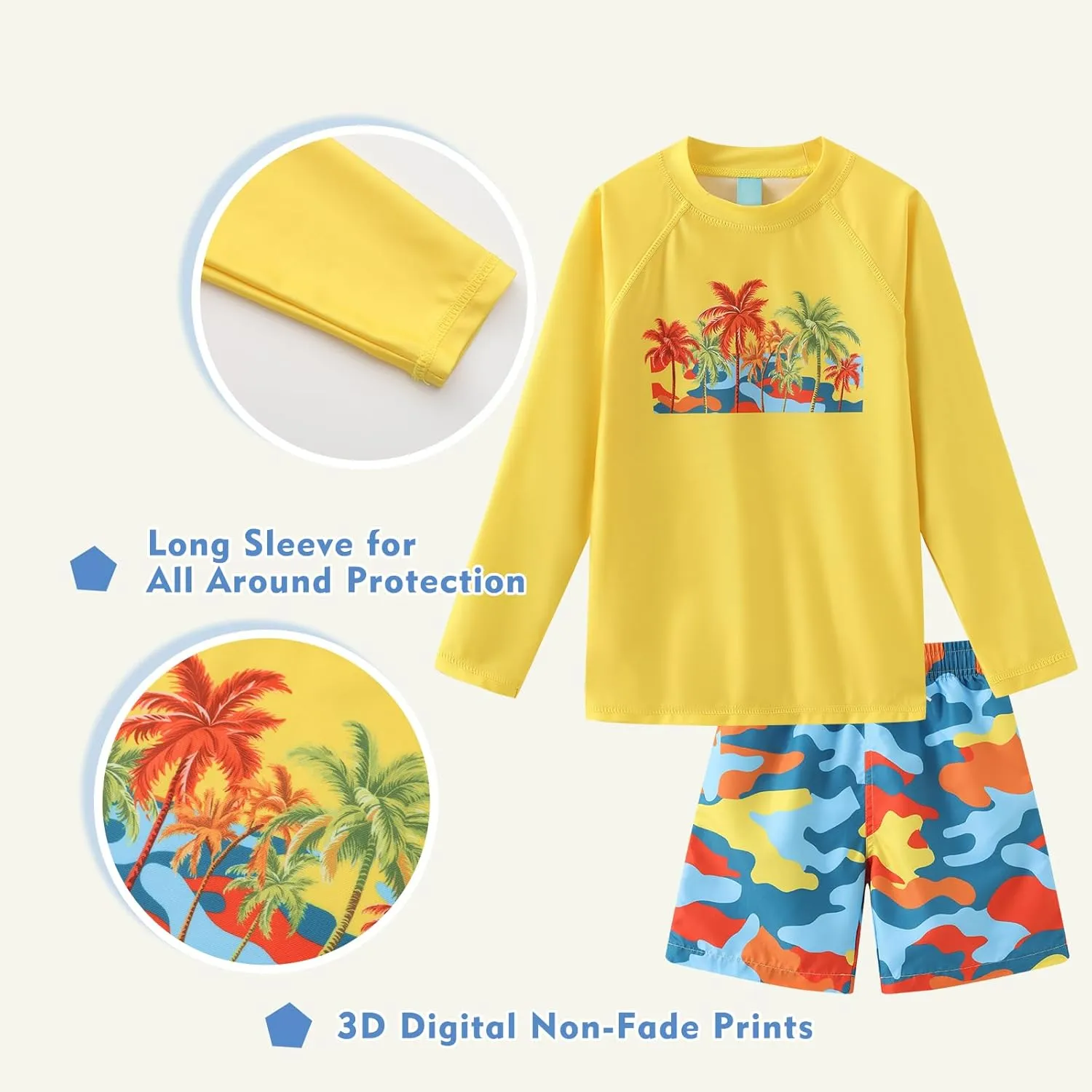 Boys Long Sleeve Rash Guard Swim Trunk Swimsuits Set Kids Two Piece Bathing Suit Swimwear Set