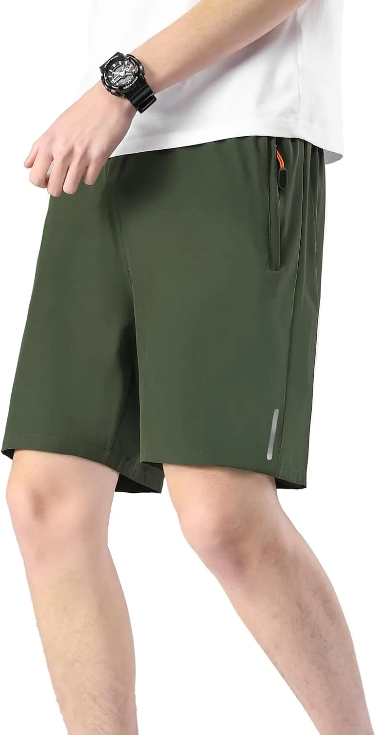Boys Outdoor Running Shorts Quick Dry Lightweight Gym Shorts with Zipper Pockets