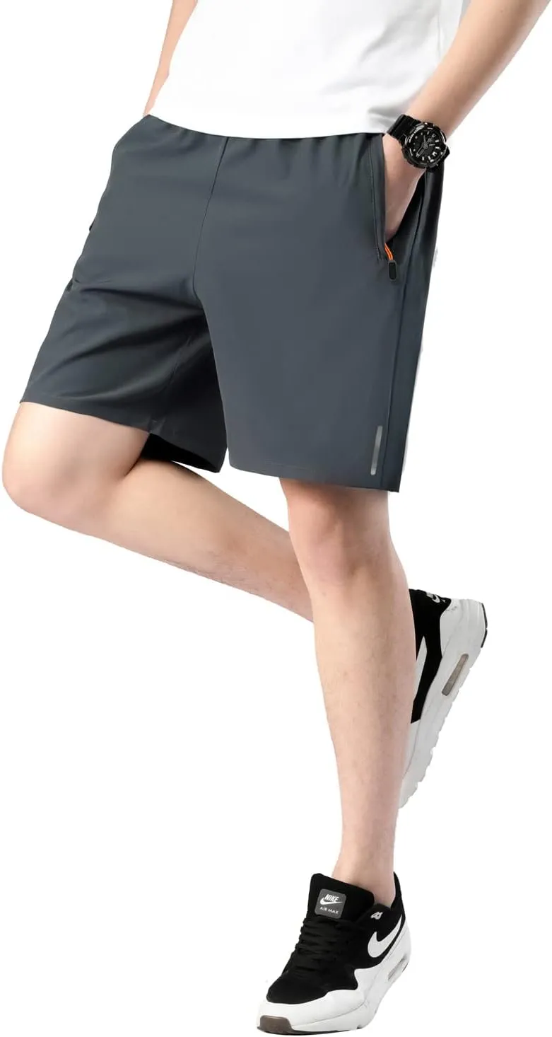 Boys Outdoor Running Shorts Quick Dry Lightweight Gym Shorts with Zipper Pockets