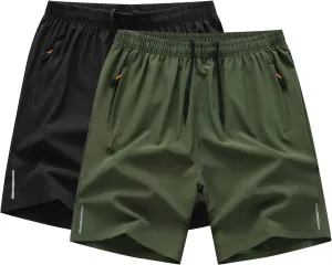Boys Outdoor Running Shorts Quick Dry Lightweight Gym Shorts with Zipper Pockets