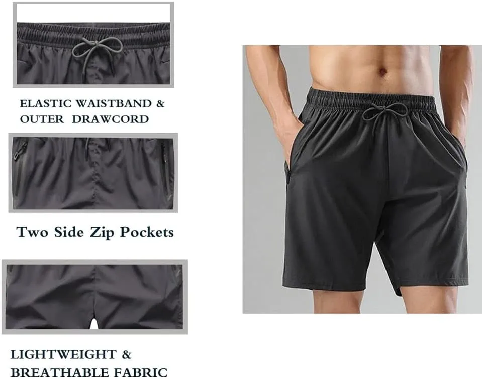 Boys Outdoor Running Shorts Quick Dry Lightweight Gym Shorts with Zipper Pockets