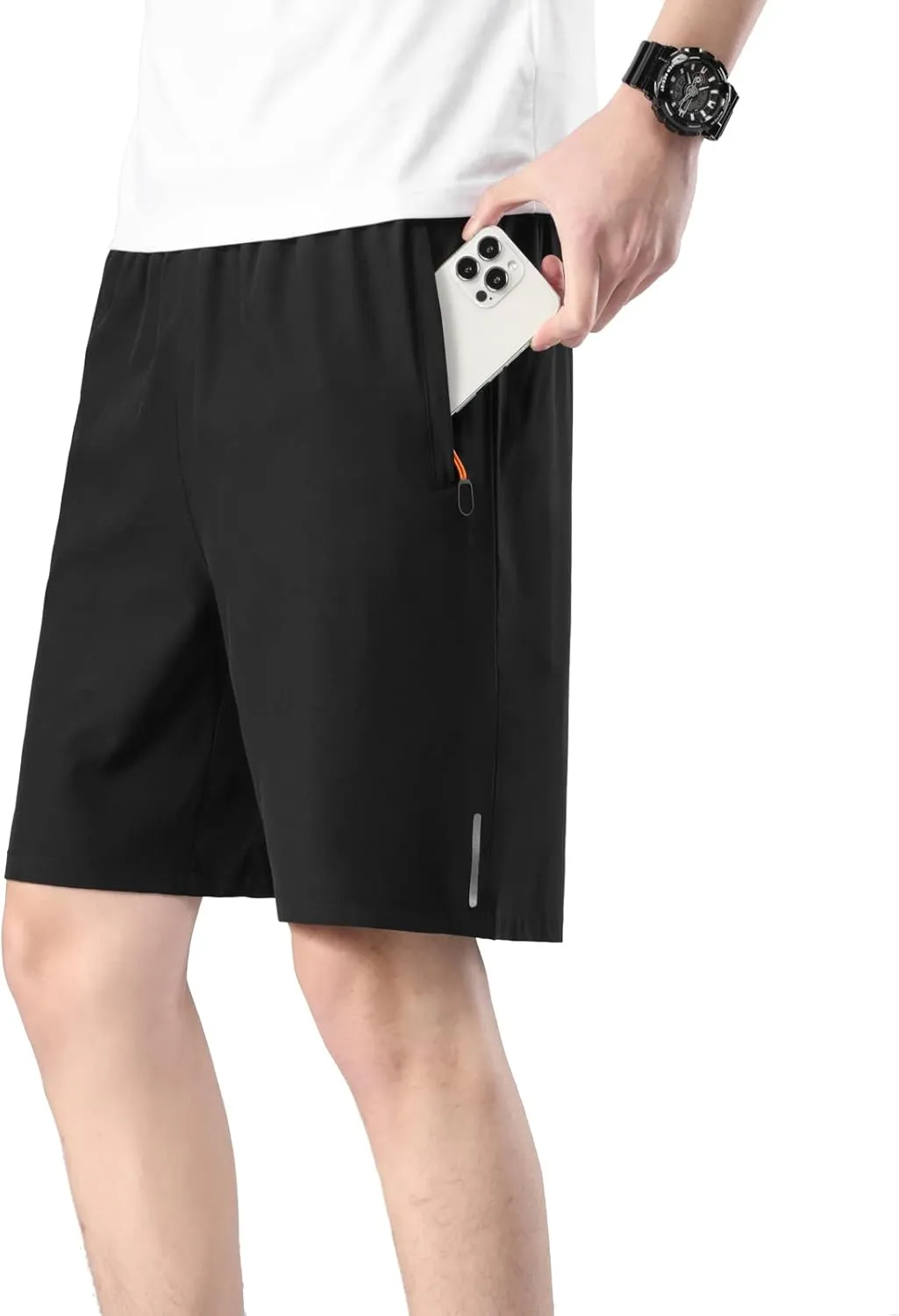 Boys Outdoor Running Shorts Quick Dry Lightweight Gym Shorts with Zipper Pockets