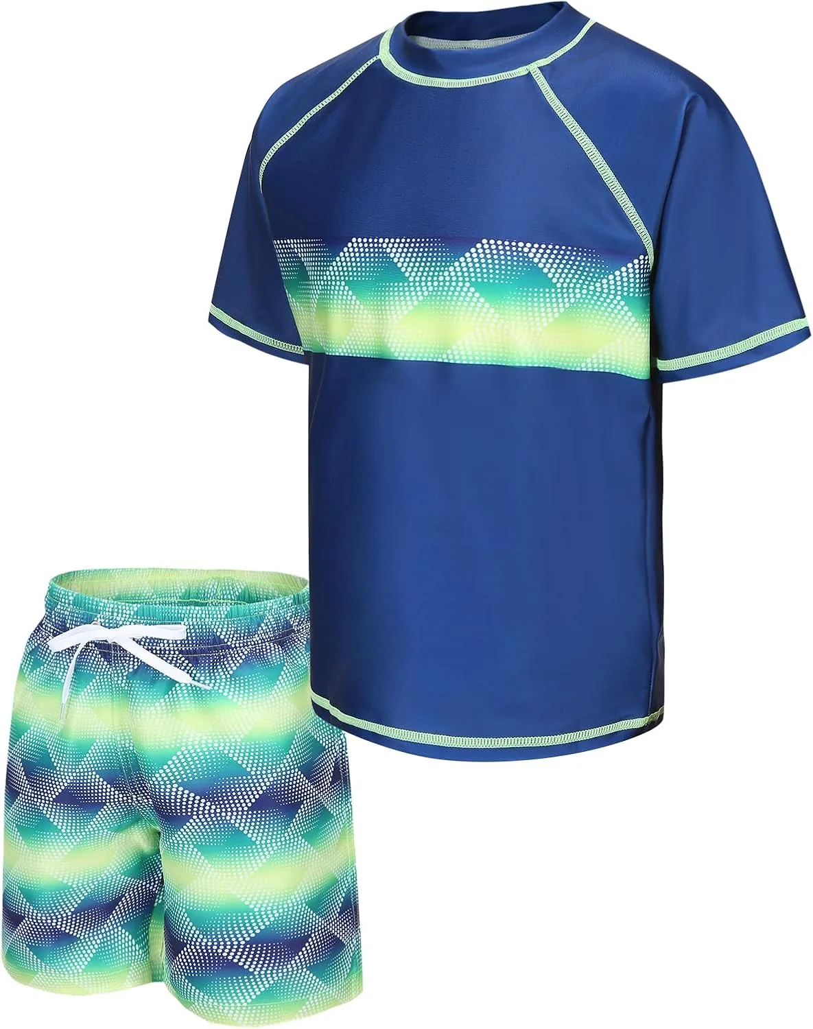 Boys Rash Guard Set for Kids Boys 2 Piece Short Sleeve Swim Shirts with Trunks Quick Dry Bathing Suits Swim Set