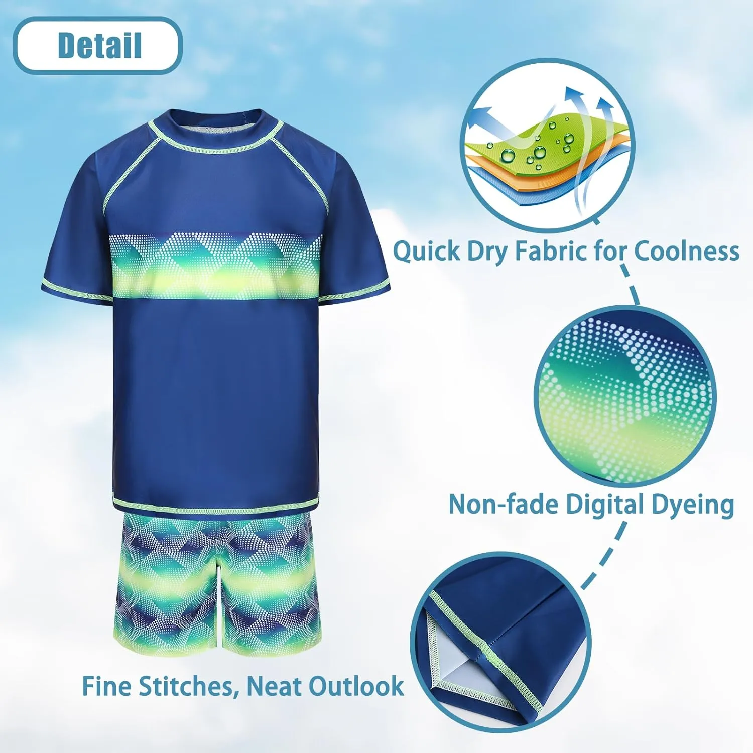 Boys Rash Guard Set for Kids Boys 2 Piece Short Sleeve Swim Shirts with Trunks Quick Dry Bathing Suits Swim Set