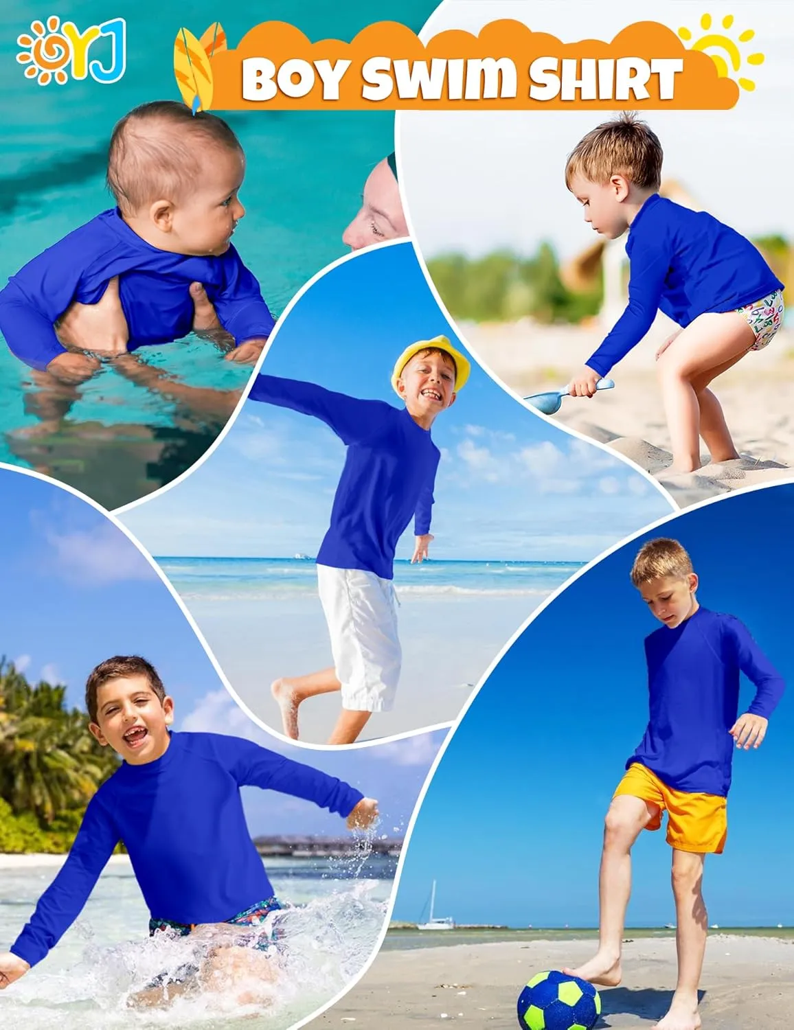 Boys Rash Guard Swim Shirt Long Sleeve Rashguard UPF  50 SPF Sun Water Surfing Shirts for Toddler Kids Youth Teen 2T-16Y