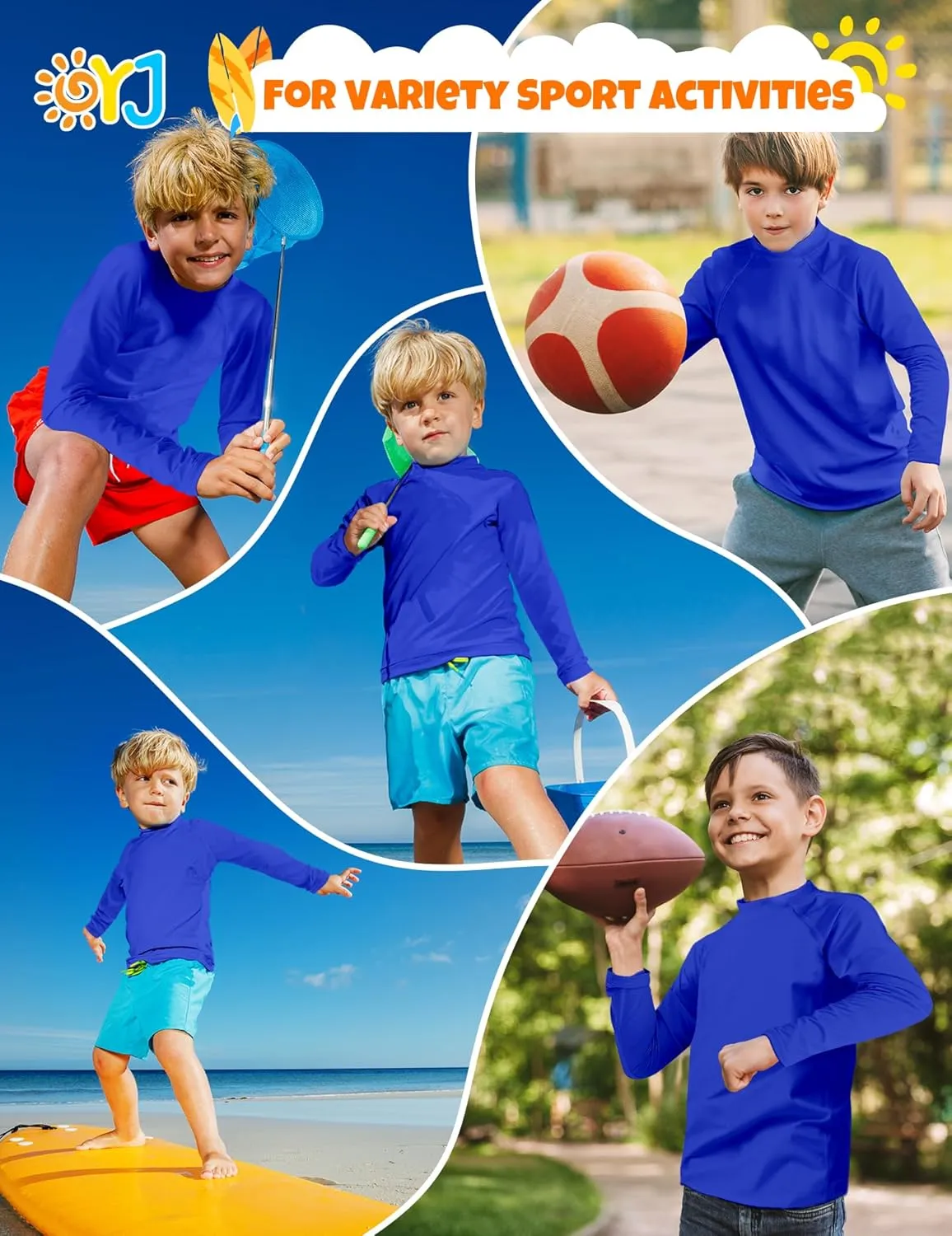 Boys Rash Guard Swim Shirt Long Sleeve Rashguard UPF  50 SPF Sun Water Surfing Shirts for Toddler Kids Youth Teen 2T-16Y