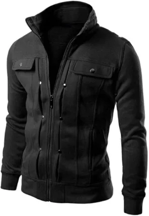 Burband Mens Cotton Slim Designed Lapel Cardigan Lightweight Zip Up Front Military Jackets Windbreakers with Multi Pockets