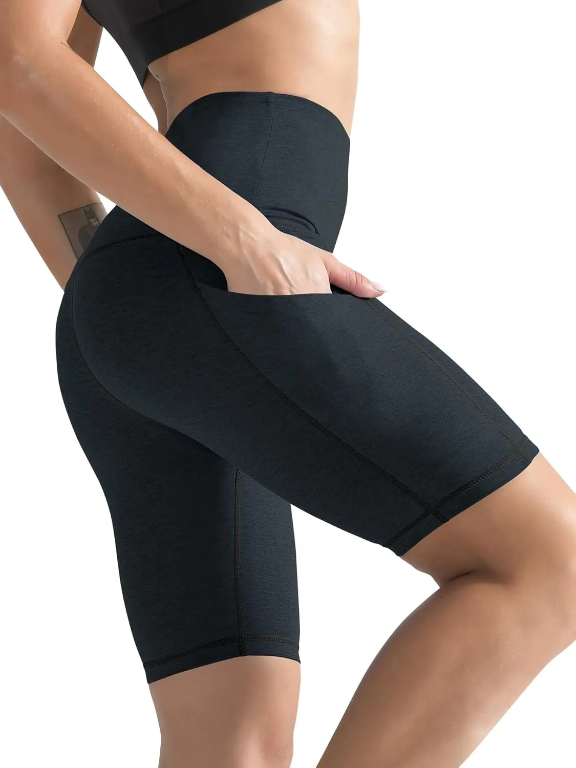 CADMUS High Waisted Compression Shorts for Women Bike Running Shorts Two Pockets