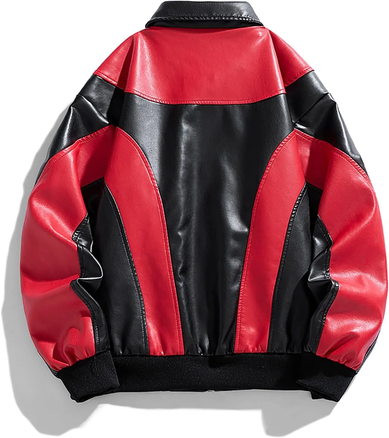 Cambkatl Men's Zip Up Faux Leather Motorcycle Jacket PU Varsity Outerwear Fall Winter Colorblock Windbreakers Sports Coat