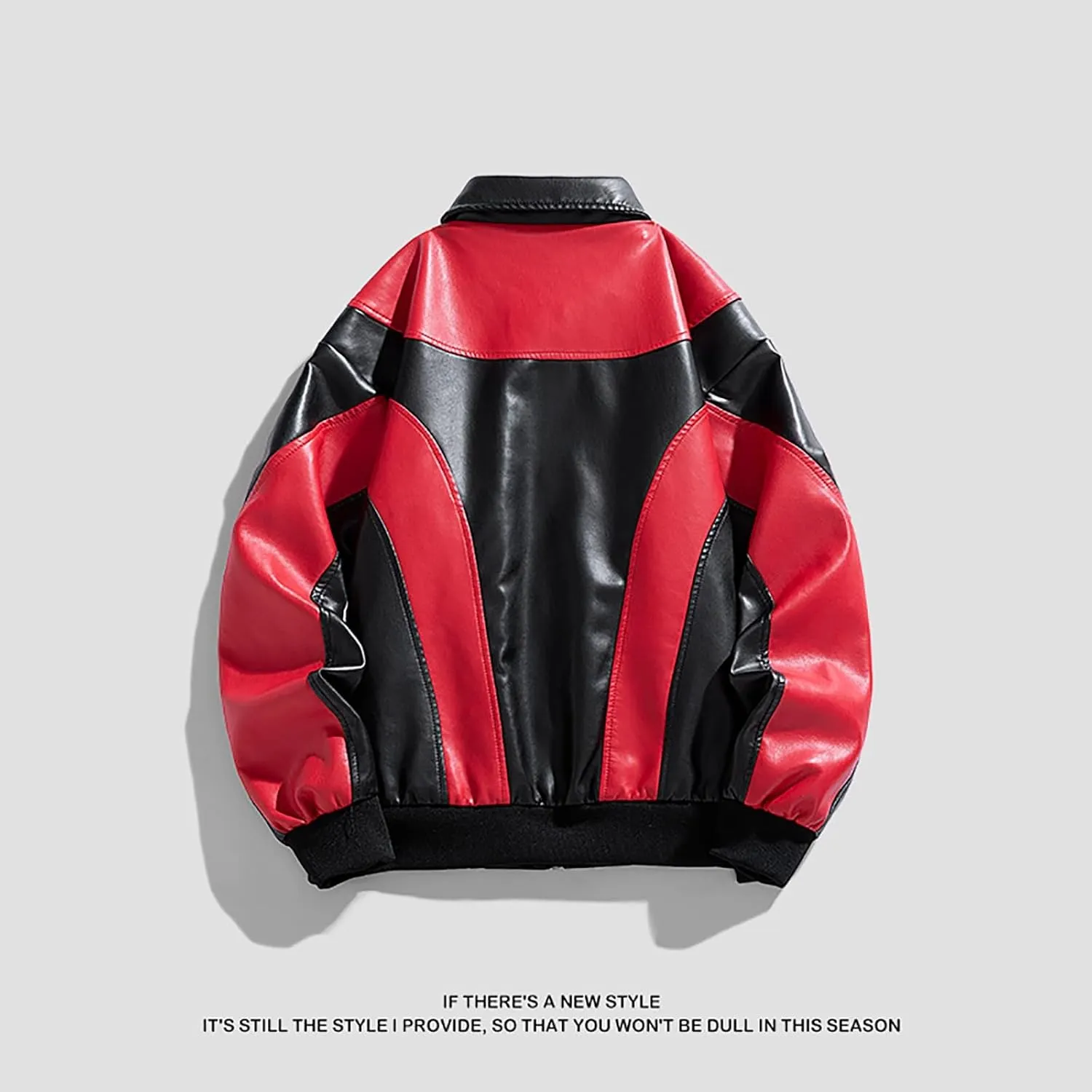 Cambkatl Men's Zip Up Faux Leather Motorcycle Jacket PU Varsity Outerwear Fall Winter Colorblock Windbreakers Sports Coat