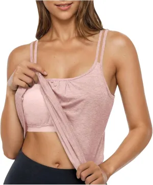 Camisole Tops for Women Workout Yoga Shirts Tank Tops Layer Workout Yoga Racerback Tank Tops with Built in Shelf Bra