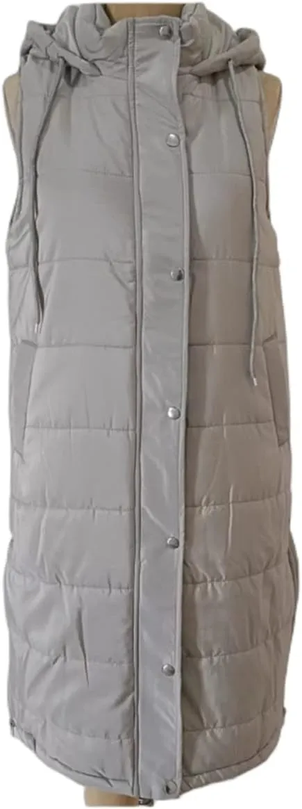 Canbebig Women's Long Quilted Puffer Vest Hooded Sleeveless Zip Up Puffy Jacket Winter Warm Thicken Down Coat Windbreakers