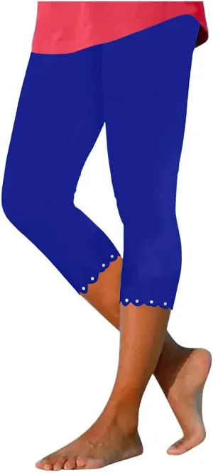 Capri Leggings for Women Plus Size High Waisted Capris Rhinestone Hem Yoga Cropped Trousers 2025 Summer Gym Pants
