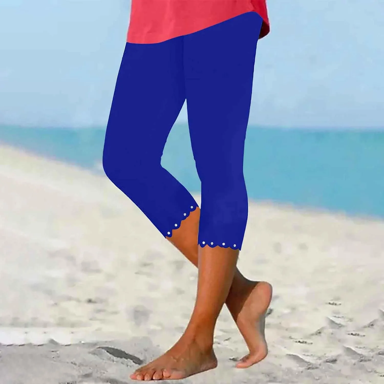 Capri Leggings for Women Plus Size High Waisted Capris Rhinestone Hem Yoga Cropped Trousers 2025 Summer Gym Pants