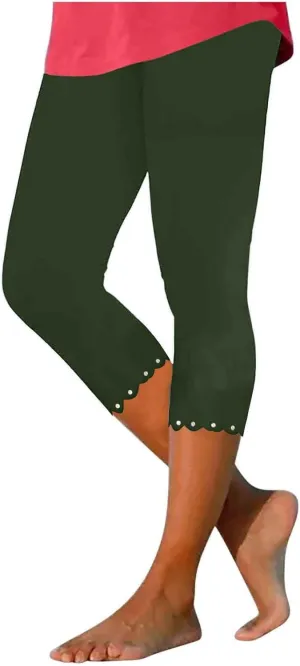 Capri Leggings for Women Plus Size High Waisted Capris Rhinestone Hem Yoga Cropped Trousers 2025 Summer Gym Pants
