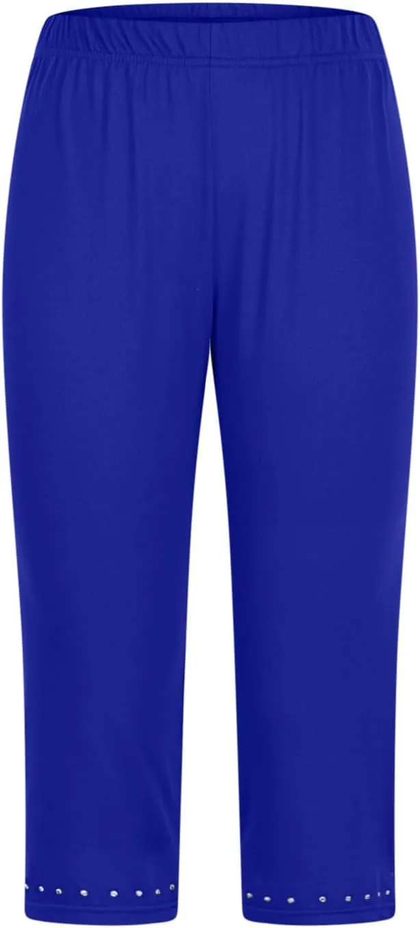 Capri Leggings for Women Plus Size High Waisted Capris Rhinestone Hem Yoga Cropped Trousers 2025 Summer Gym Pants