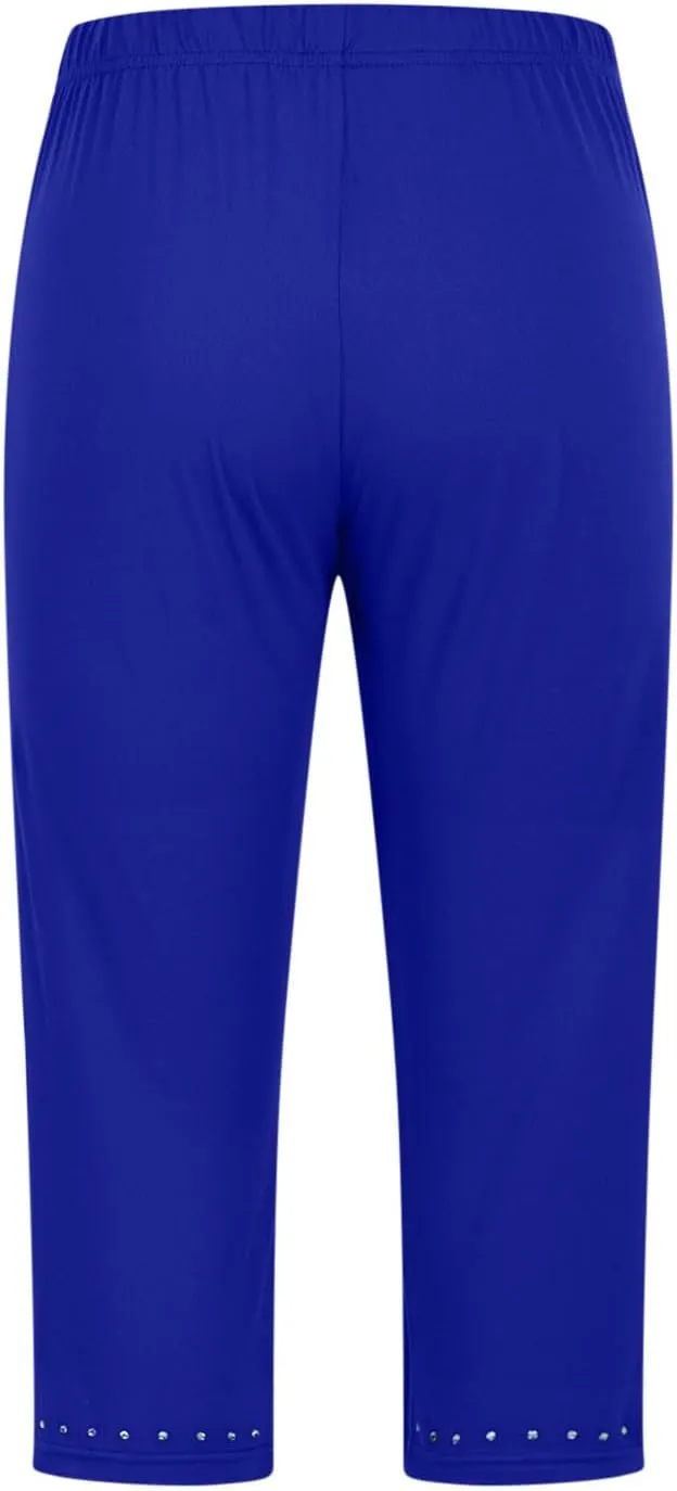 Capri Leggings for Women Plus Size High Waisted Capris Rhinestone Hem Yoga Cropped Trousers 2025 Summer Gym Pants