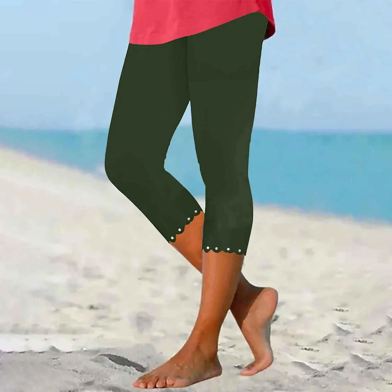 Capri Leggings for Women Plus Size High Waisted Capris Rhinestone Hem Yoga Cropped Trousers 2025 Summer Gym Pants