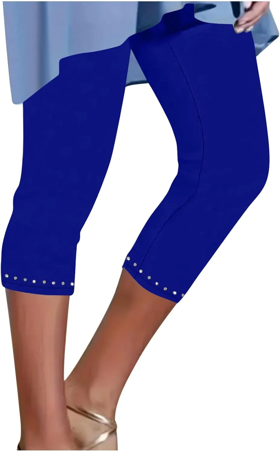Capri Leggings for Women Plus Size High Waisted Capris Rhinestone Hem Yoga Cropped Trousers 2025 Summer Gym Pants