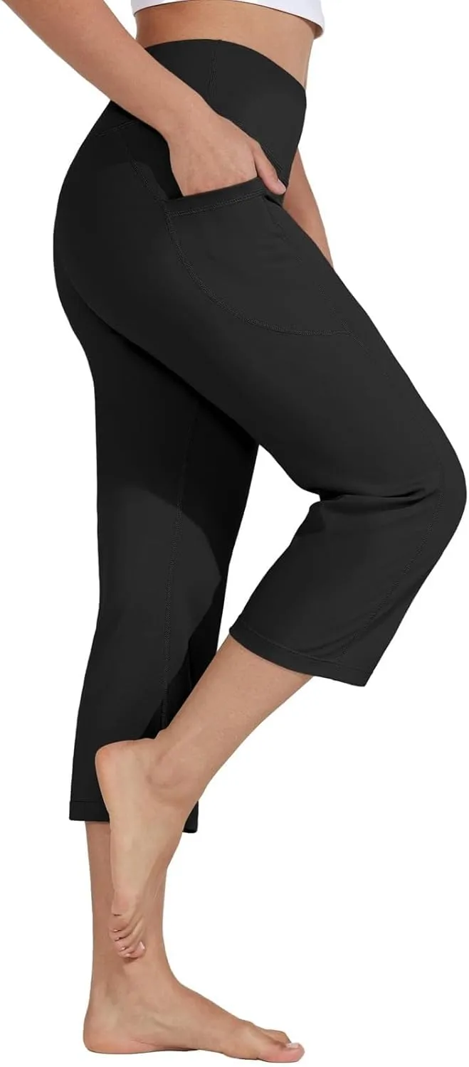 Capri Pants for Women Bootcut High Waist Leggings Crop Athletic Exercise Workout Yoga Pants Tummy Control Capris Straight Leg