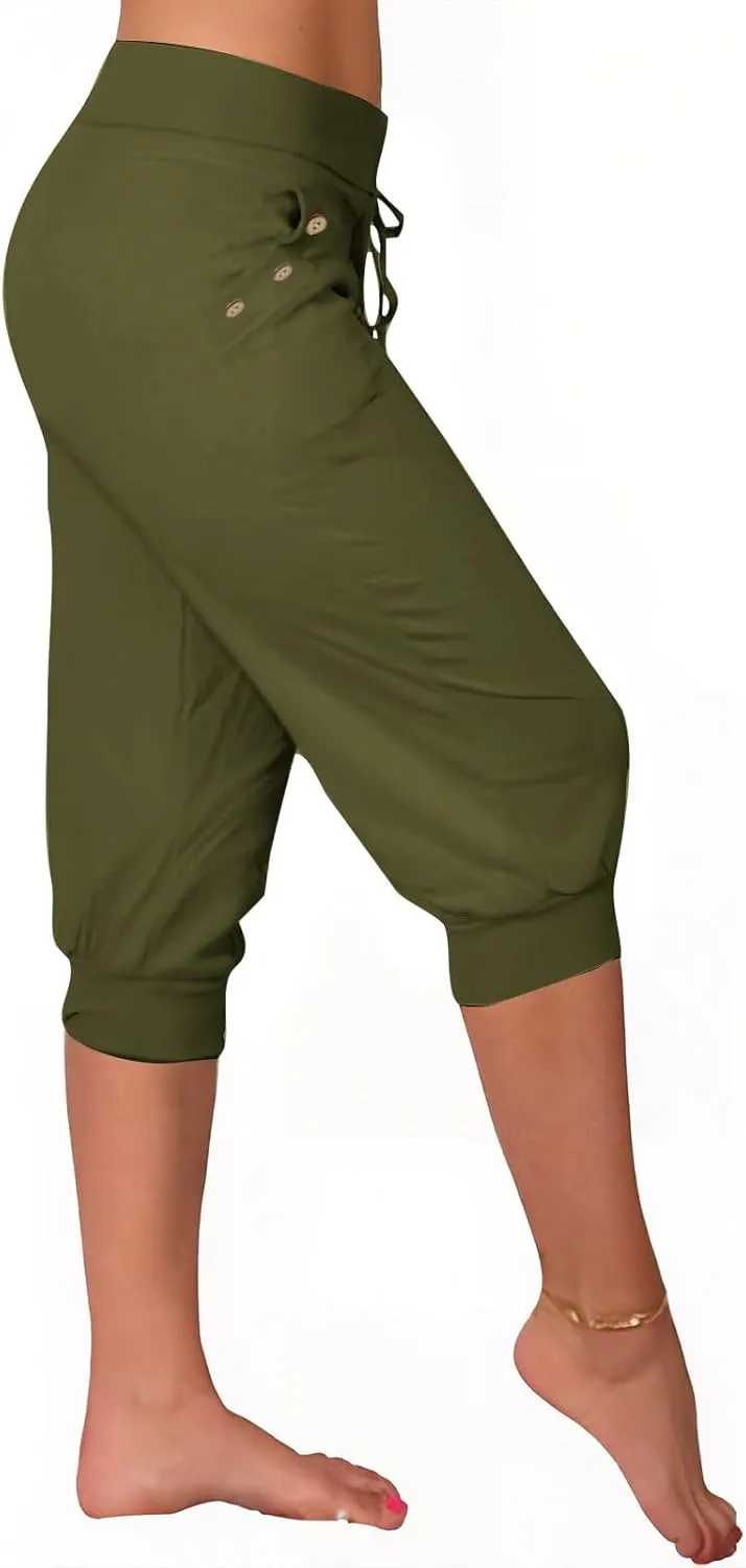 Capri Pants for Women High Waisted Drawstring Joggers Stretch Lightweight Casual Hiking Pant Capri with Pockets