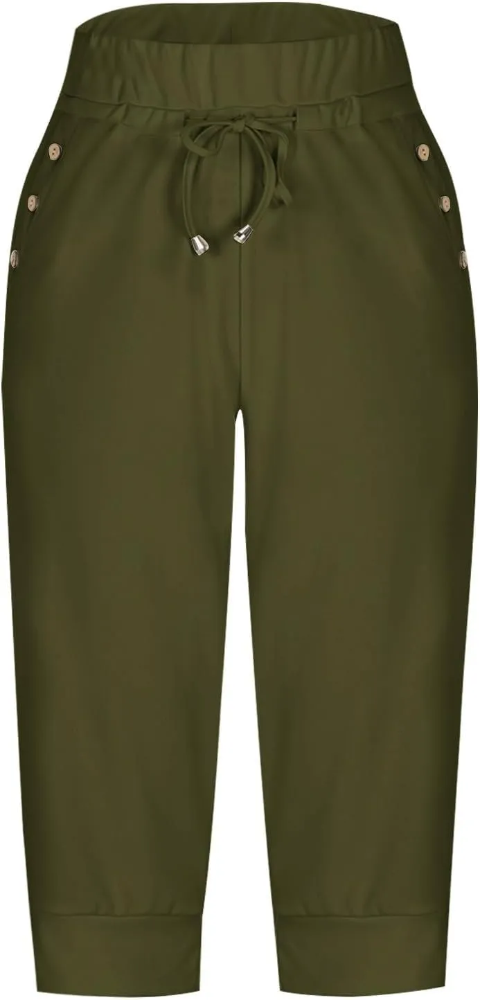 Capri Pants for Women High Waisted Drawstring Joggers Stretch Lightweight Casual Hiking Pant Capri with Pockets