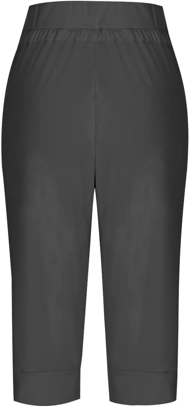 Capri Pants for Women High Waisted Drawstring Joggers Stretch Lightweight Casual Hiking Pant Capri with Pockets