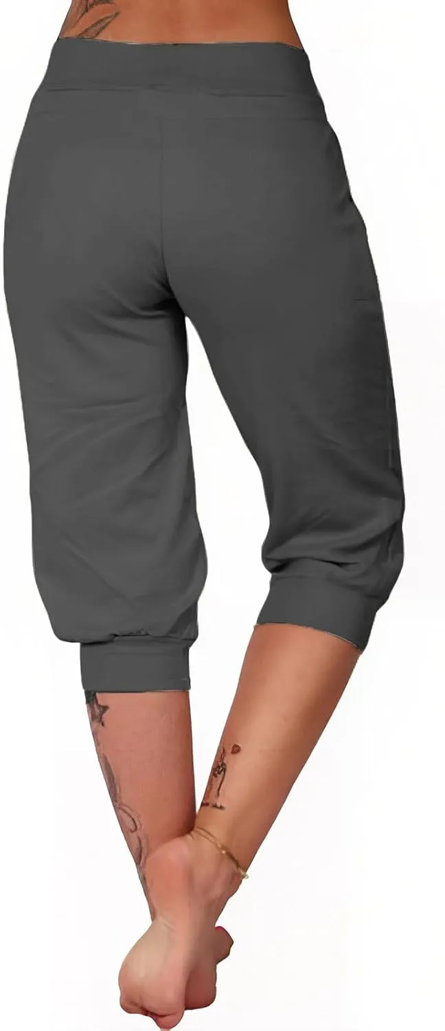 Capri Pants for Women High Waisted Drawstring Joggers Stretch Lightweight Casual Hiking Pant Capri with Pockets