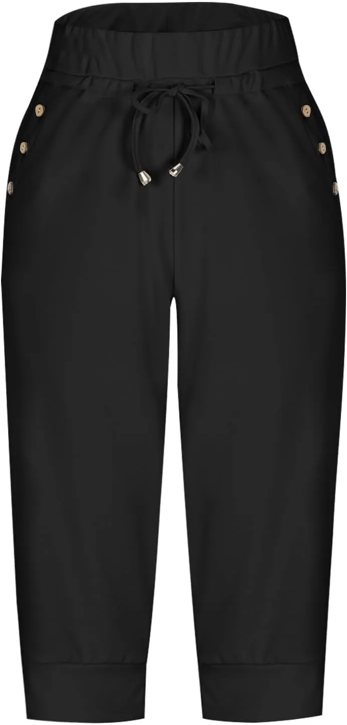 Capri Pants for Women High Waisted Drawstring Joggers Stretch Lightweight Casual Hiking Pant Capri with Pockets