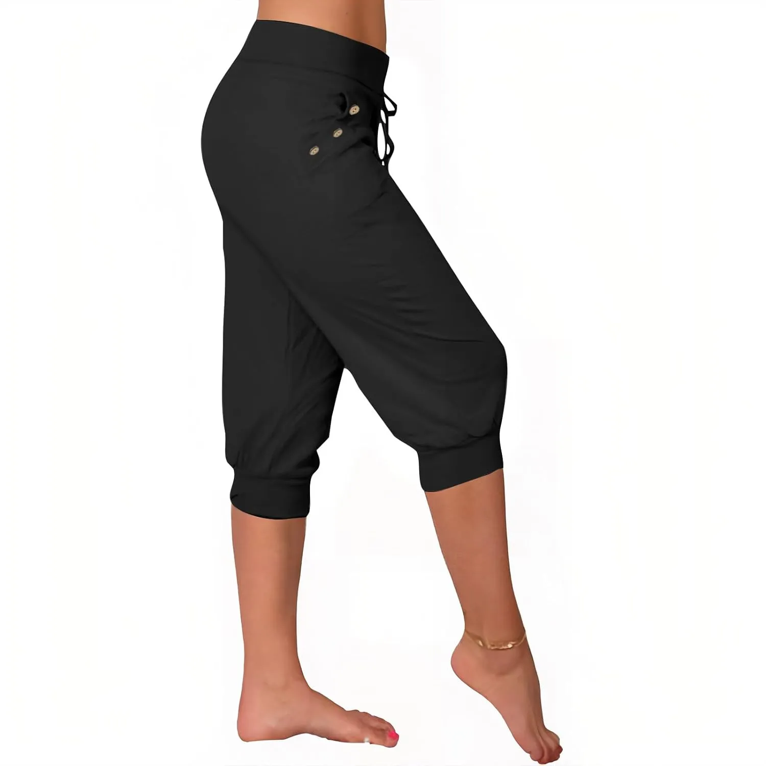 Capri Pants for Women High Waisted Drawstring Joggers Stretch Lightweight Casual Hiking Pant Capri with Pockets