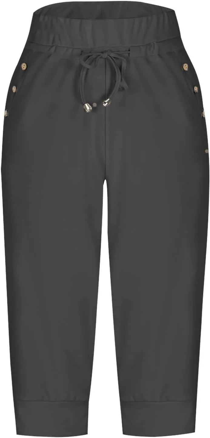 Capri Pants for Women High Waisted Drawstring Joggers Stretch Lightweight Casual Hiking Pant Capri with Pockets