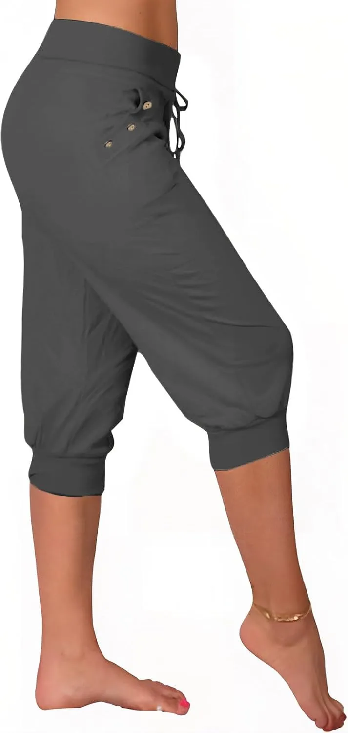 Capri Pants for Women High Waisted Drawstring Joggers Stretch Lightweight Casual Hiking Pant Capri with Pockets