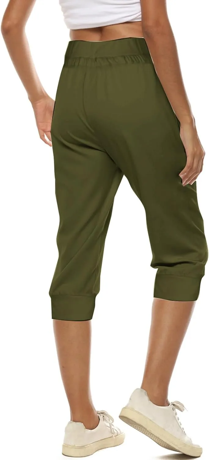 Capri Pants for Women High Waisted Drawstring Joggers Stretch Lightweight Casual Hiking Pant Capri with Pockets