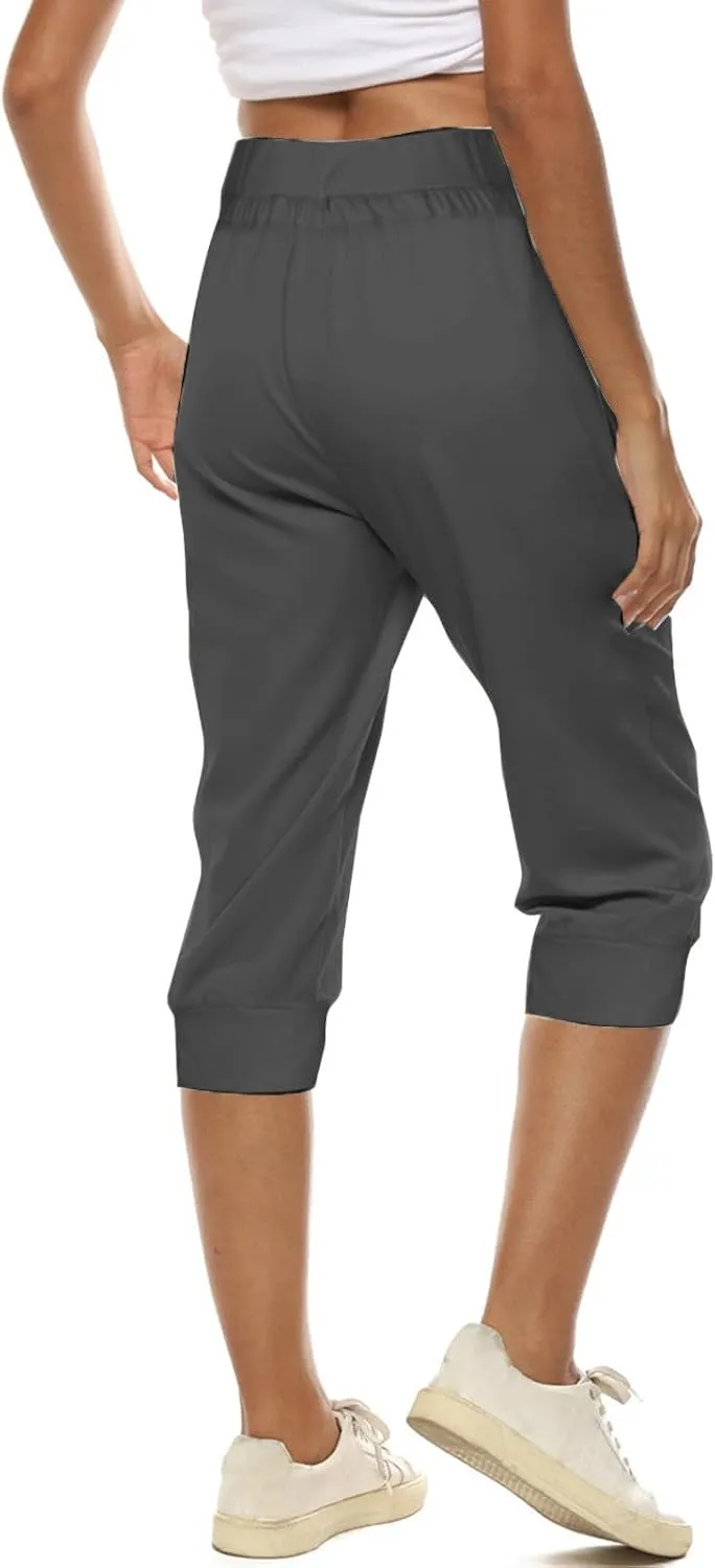 Capri Pants for Women High Waisted Drawstring Joggers Stretch Lightweight Casual Hiking Pant Capri with Pockets