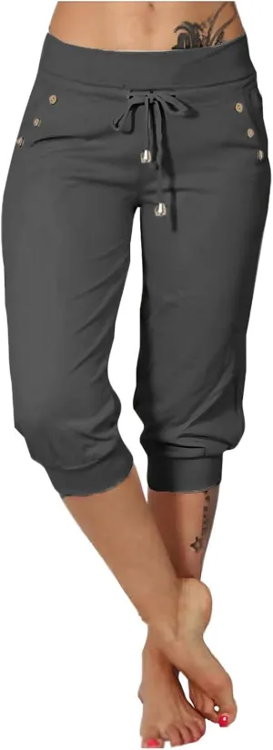 Capri Pants for Women High Waisted Drawstring Joggers Stretch Lightweight Casual Hiking Pant Capri with Pockets