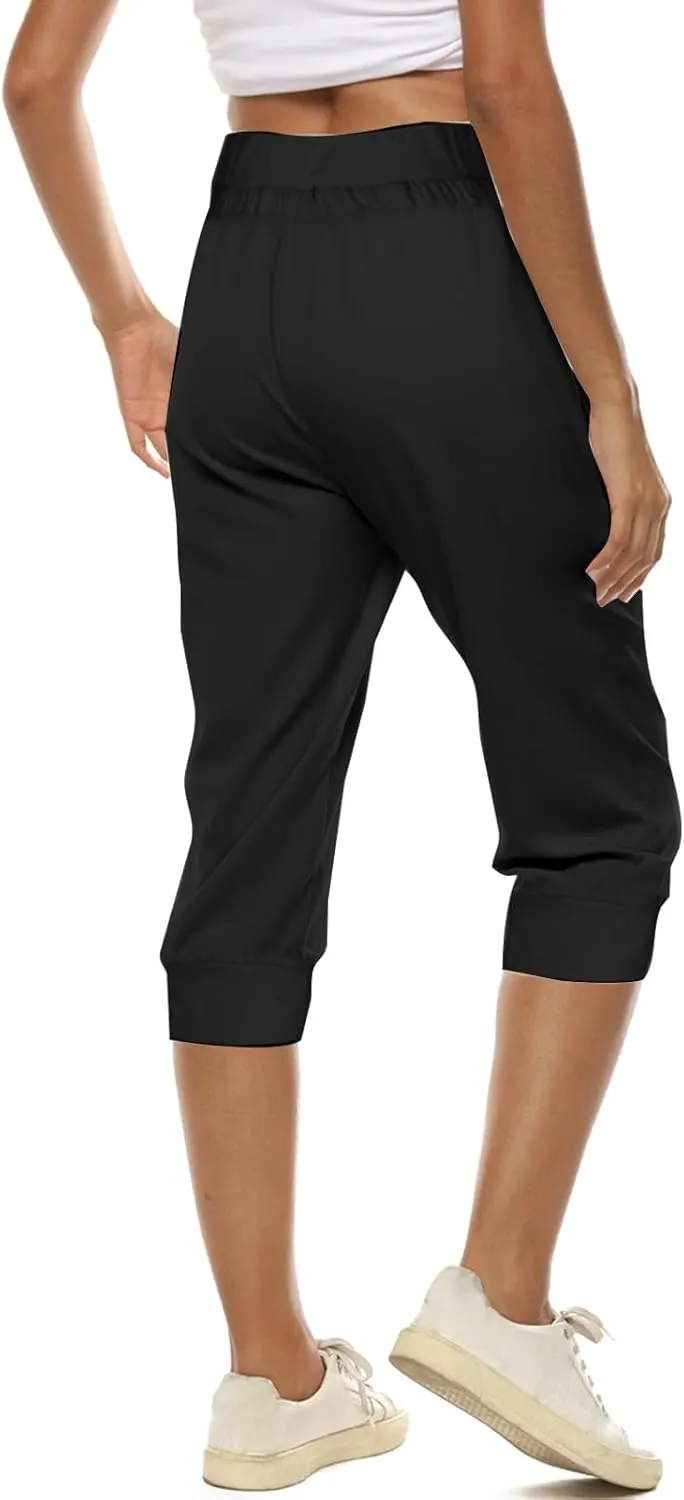 Capri Pants for Women High Waisted Drawstring Joggers Stretch Lightweight Casual Hiking Pant Capri with Pockets