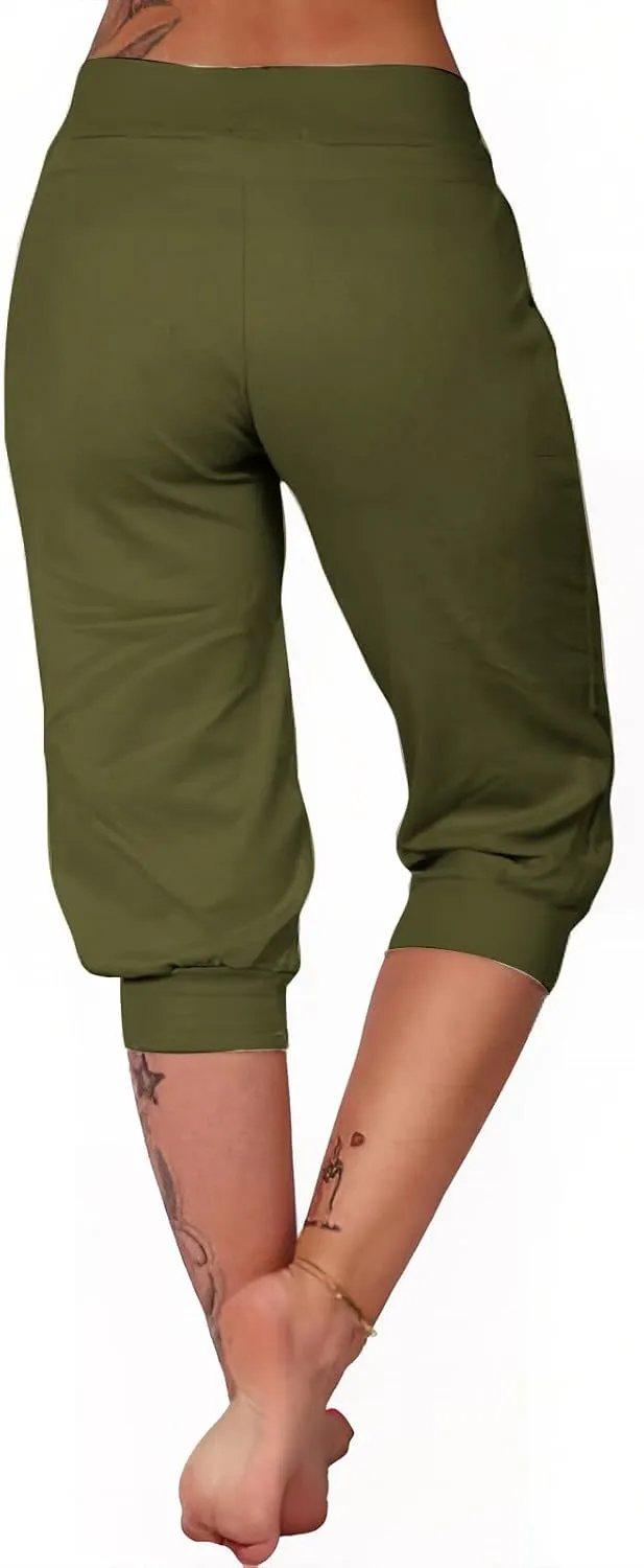 Capri Pants for Women High Waisted Drawstring Joggers Stretch Lightweight Casual Hiking Pant Capri with Pockets