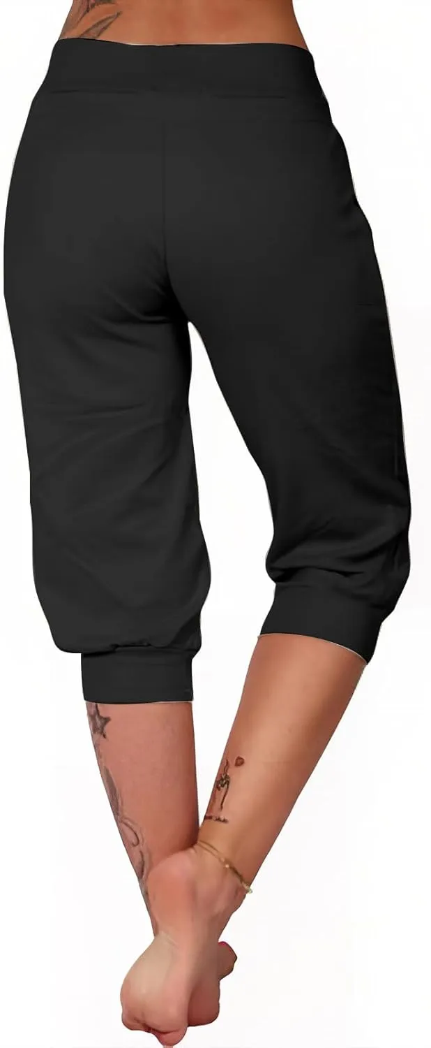 Capri Pants for Women High Waisted Drawstring Joggers Stretch Lightweight Casual Hiking Pant Capri with Pockets