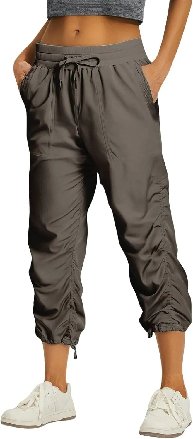 Capri Pants for Women Lightweight Quick-Dry Capris Outdoor Drawstring Hiking Pants with Pockets Soft Cargo Capris