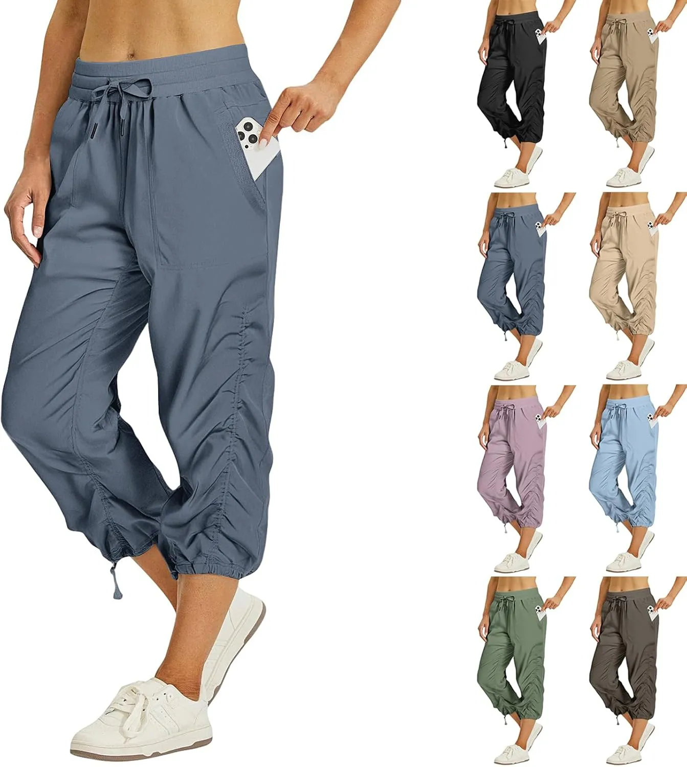 Capri Pants for Women Lightweight Quick-Dry Capris Outdoor Drawstring Hiking Pants with Pockets Soft Cargo Capris