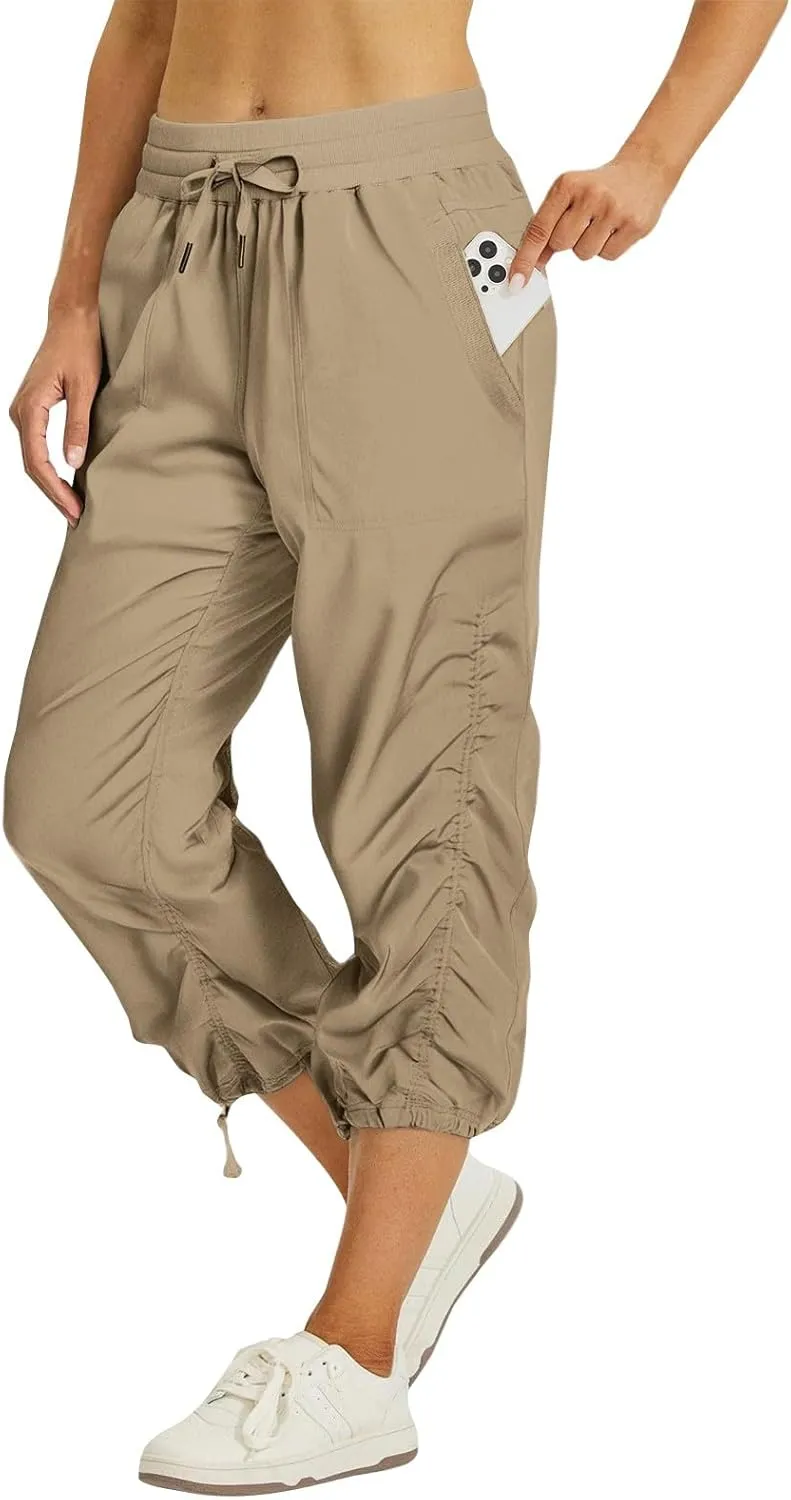 Capri Pants for Women Lightweight Quick-Dry Capris Outdoor Drawstring Hiking Pants with Pockets Soft Cargo Capris