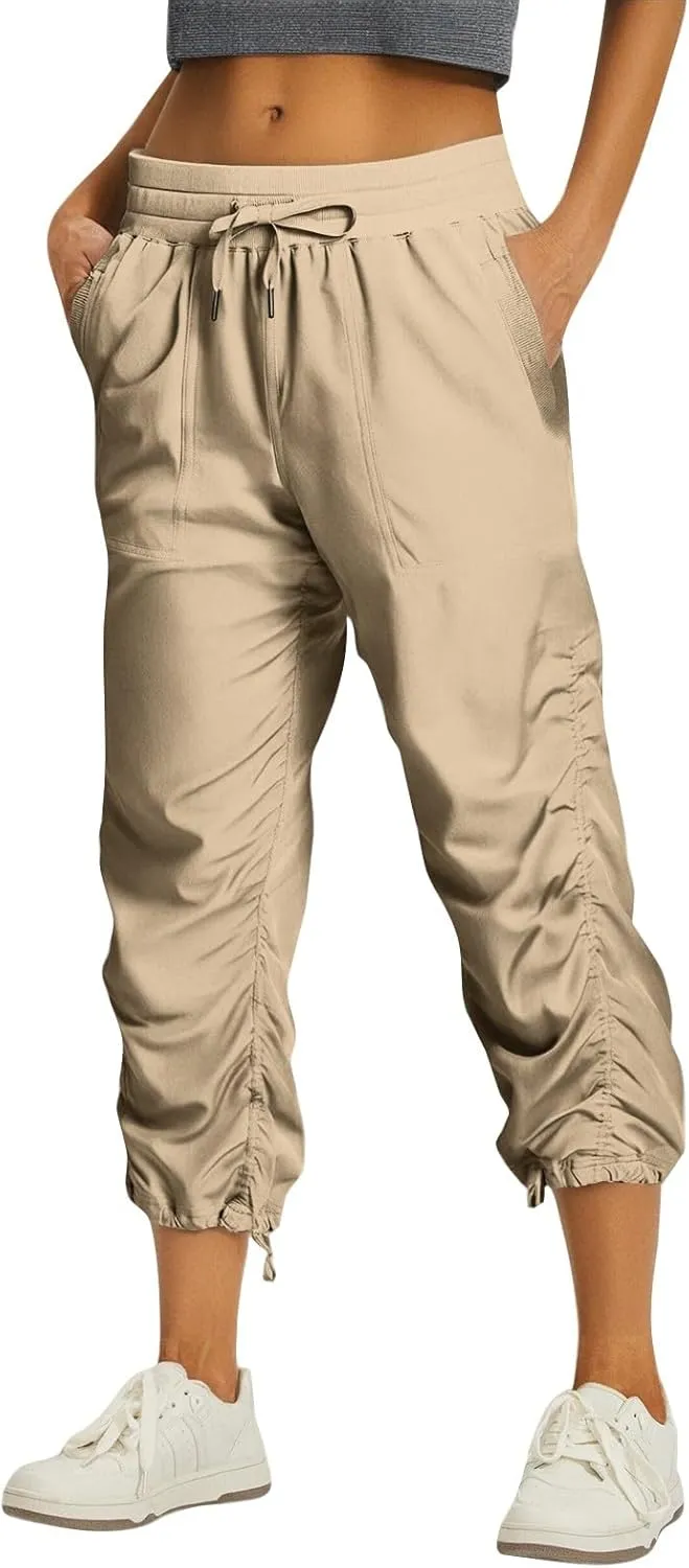 Capri Pants for Women Lightweight Quick-Dry Capris Outdoor Drawstring Hiking Pants with Pockets Soft Cargo Capris