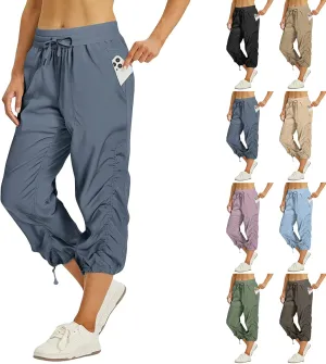 Capri Pants for Women Lightweight Quick-Dry Capris Outdoor Drawstring Hiking Pants with Pockets Soft Cargo Capris