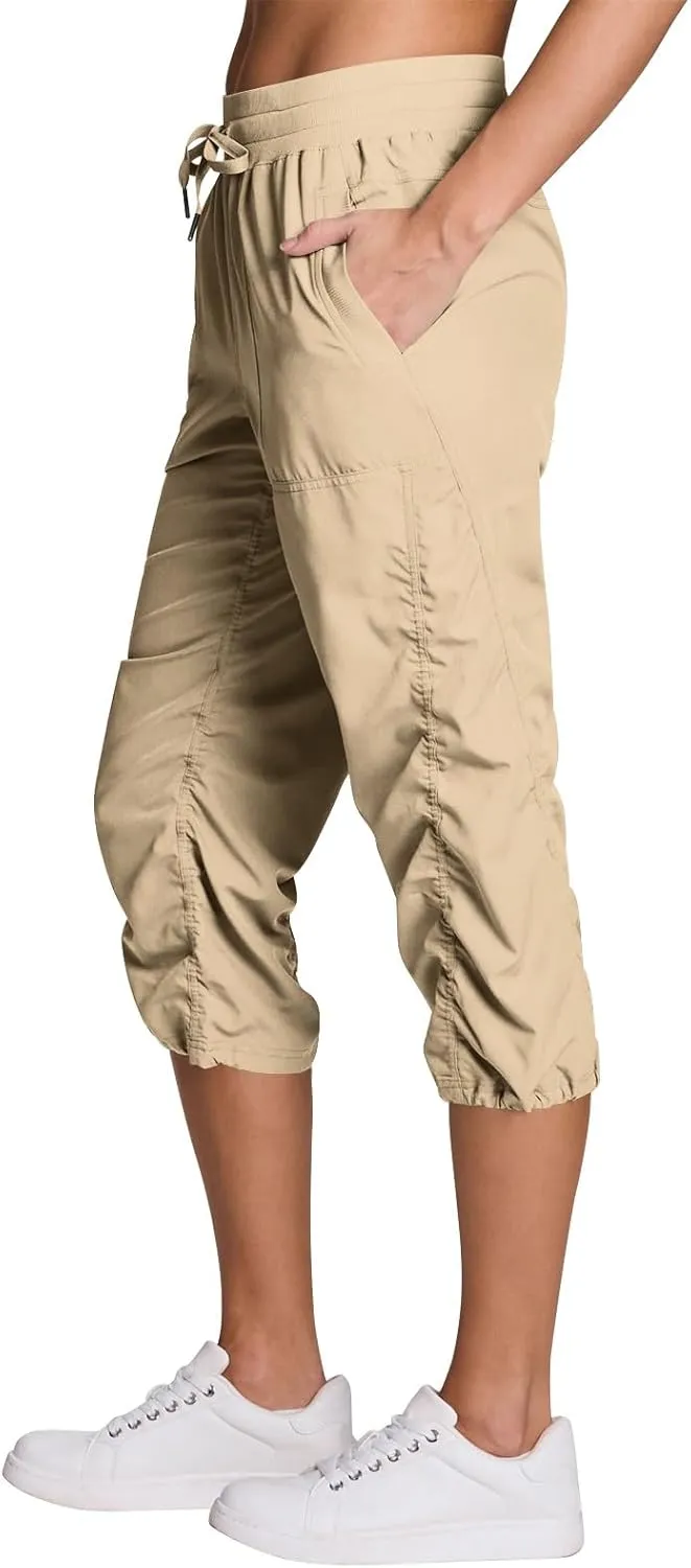 Capri Pants for Women Lightweight Quick-Dry Capris Outdoor Drawstring Hiking Pants with Pockets Soft Cargo Capris