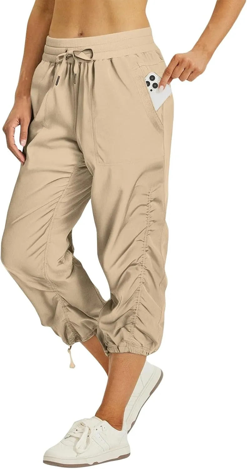 Capri Pants for Women Lightweight Quick-Dry Capris Outdoor Drawstring Hiking Pants with Pockets Soft Cargo Capris