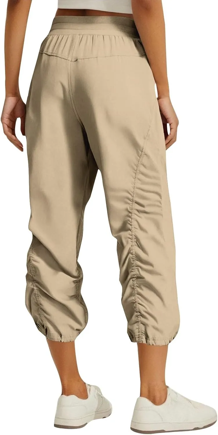 Capri Pants for Women Lightweight Quick-Dry Capris Outdoor Drawstring Hiking Pants with Pockets Soft Cargo Capris