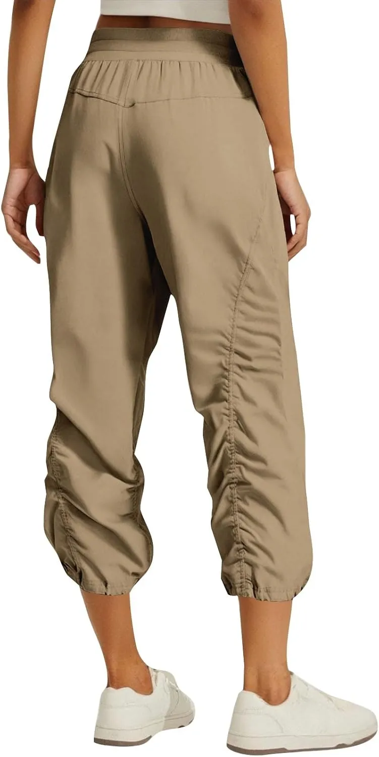 Capri Pants for Women Lightweight Quick-Dry Capris Outdoor Drawstring Hiking Pants with Pockets Soft Cargo Capris