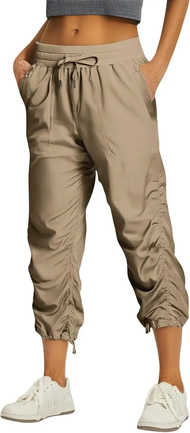 Capri Pants for Women Lightweight Quick-Dry Capris Outdoor Drawstring Hiking Pants with Pockets Soft Cargo Capris