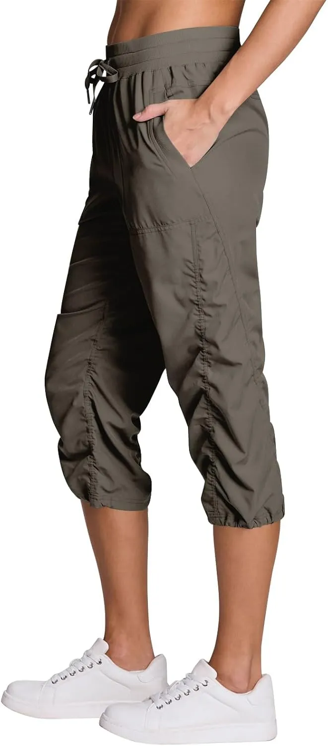 Capri Pants for Women Lightweight Quick-Dry Capris Outdoor Drawstring Hiking Pants with Pockets Soft Cargo Capris